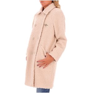 Cappotto doppiopetto in lana beige effetto teddy