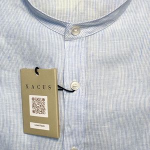 Linen shirt with thin white and blue stripes