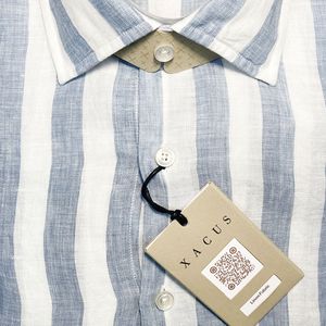 Linen shirt with wide white and blue stripes