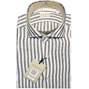 Tailor fit white and brown striped linen shirt