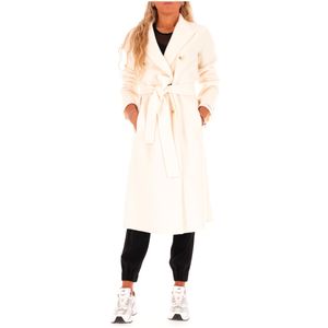Cream White Zambia Coat with Belt at Waist