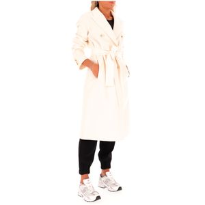 Cream White Zambia Coat with Belt at Waist
