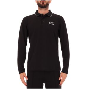 Polo nera in cotone maniche lunghe