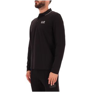 Polo nera in cotone maniche lunghe