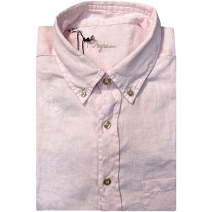 Camicia in lino rosa con taschino