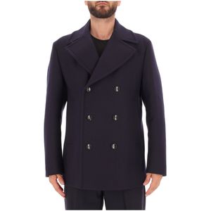 Cappotto blu doppiopetto in misto lana