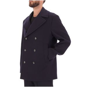 Cappotto blu doppiopetto in misto lana