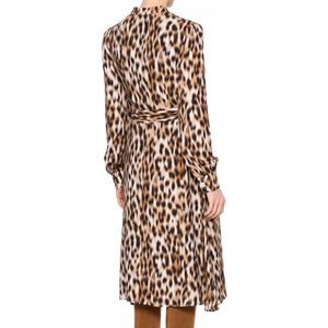 Animal print viscose shirt dress with belt at the waist