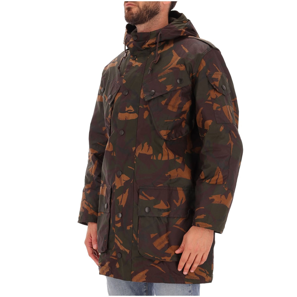 Barbour Parka Wax Camo con cappuccio su Arteni Arteni Moda Uomo e Donna Abbigliamento Borse e Scarpe