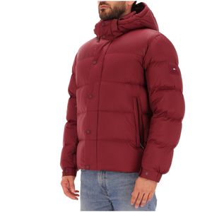 Down jacket with hood and feather padding
