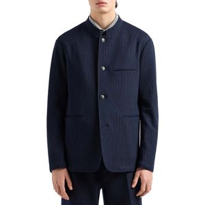 Pinstripe jacket with guru collar