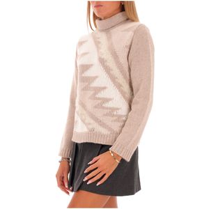 High neck wool sweater with chest design