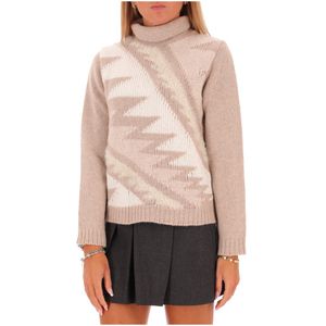High neck wool sweater with chest design