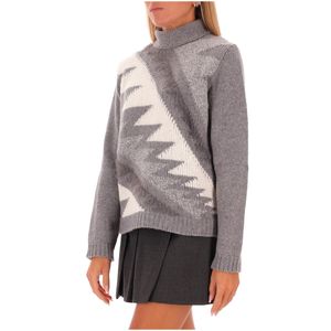 High neck wool sweater with chest design