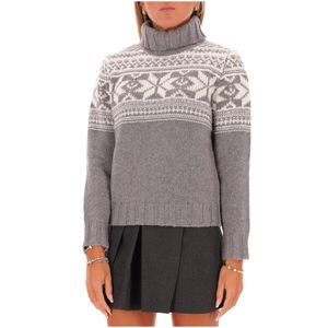 Maglione a collo alto in lana con ricami bianchi