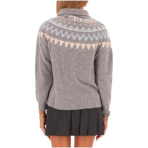 Grey high neck sweater in cotton blend with geometric design