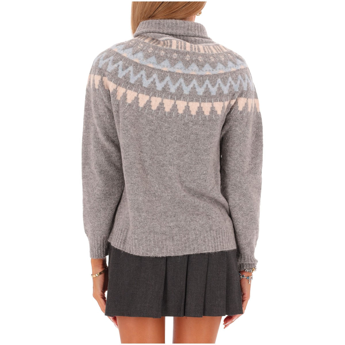 Kangra - Maglia grigia a collo alto in misto cotone con disegno ...