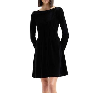 Flared dress in chenille with ribbing