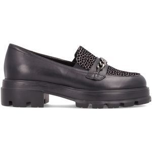 Mocassino nero con punta animalier e cinturino