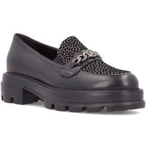 Mocassino nero con punta animalier e cinturino