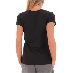 T-shirt nera con cuori e strass