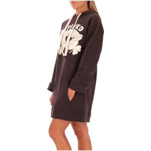 Brown sweatshirt dress with maxi beige birds print