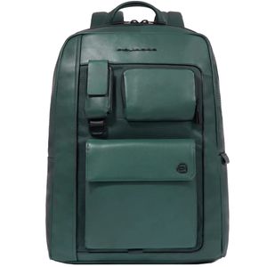 Leather and fabric backpack with front pockets