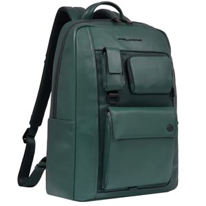 Leather and fabric backpack with front pockets