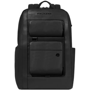 Backpack in mixed leather and fabric with double pocket