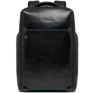 Leather front logo backpack with shock and fraud protection