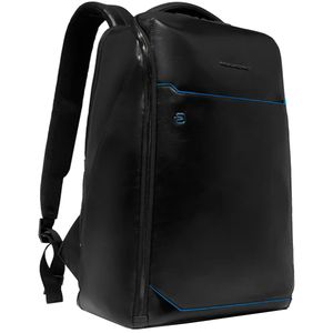 Leather front logo backpack with shock and fraud protection