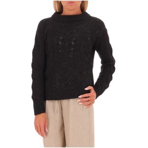 Wool and alpaca cable knit sweater with lace