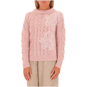 Wool and alpaca cable knit sweater with lace