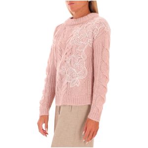Wool and alpaca cable knit sweater with lace