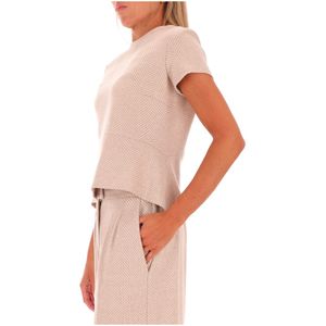 Beige herringbone sweater in wool and silk blend