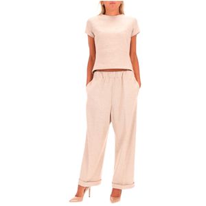 Pantalone cropped ampio spigato beige