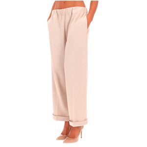 Pantalone cropped ampio spigato beige
