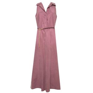 Vestito chemisier viola Tortona in lino e lyocell con cintura