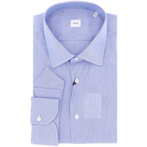 Camicia azzurra in misto cotone con pochette