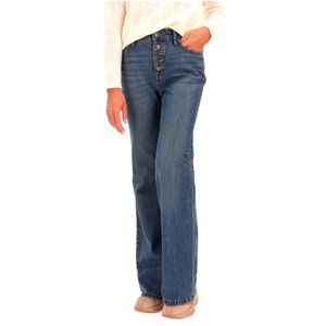 High-waisted flared jeans with buttons