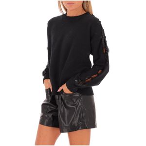 Black sweater with rhinestone details on the sleeves