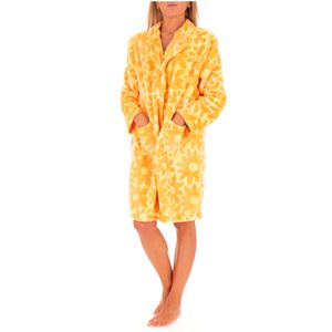 Orange fleece dressing gown with maxi flowers