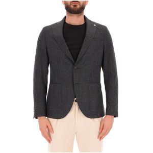 Slim fit checked wool blend jacket