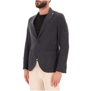 Slim fit checked wool blend jacket