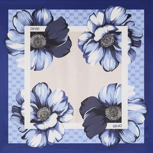Foulard stampa fiori e logo