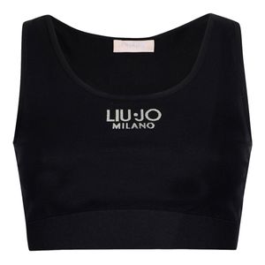 Top cropped in jersey nero con logo