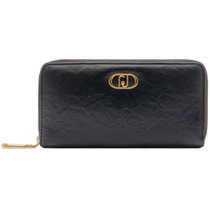 Portafoglio grande con zip e logo oro