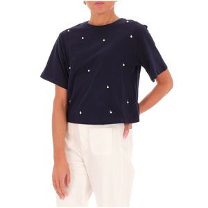 Addirsi T-shirt with rhinestone and pearl jewel applications