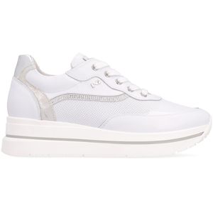 Sneakers bianca in cuoio con strass