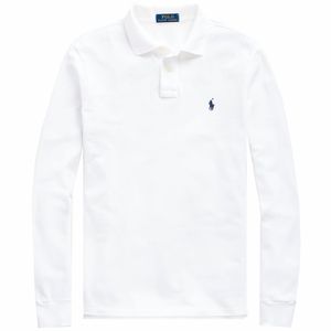 White slim-fit long-sleeved polo